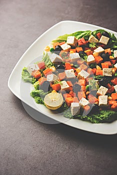 Paneer Vegetable saladÂ is a healthy Indian recipe made using cottage cheese and green veggies